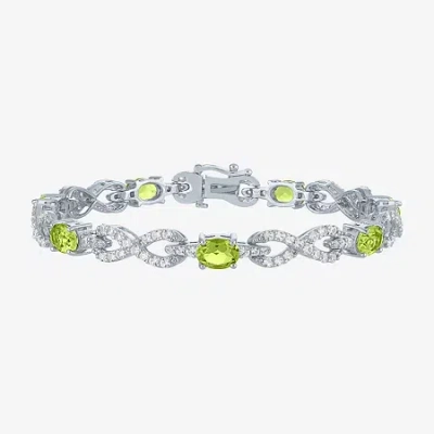 Fine Jewelry Gemstone Sterling Silver Infinity 7.5 Inch Tennis Bracelet In Green