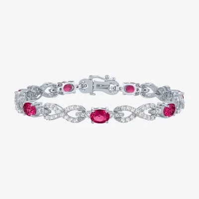 Fine Jewelry Gemstone Sterling Silver Infinity 7.5 Inch Tennis Bracelet In Red