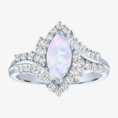 Fine Jewelry Gemstone Sterling Silver Marquise Halo Cocktail Ring In Multi