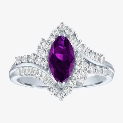 Fine Jewelry Gemstone Sterling Silver Marquise Halo Cocktail Ring In Purple