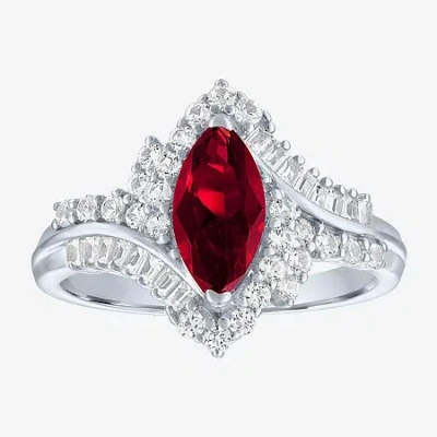Fine Jewelry Gemstone Sterling Silver Marquise Halo Cocktail Ring In Red