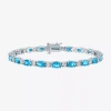 Fine Jewelry Gemstone Sterling Silver Oval 7.5 Inch Tennis Bracelet In Blue