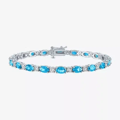 Fine Jewelry Gemstone Sterling Silver Oval 7.5 Inch Tennis Bracelet In Blue