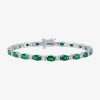 Fine Jewelry Gemstone Sterling Silver Oval 7.5 Inch Tennis Bracelet In Green