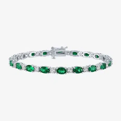 Fine Jewelry Gemstone Sterling Silver Oval 7.5 Inch Tennis Bracelet In Green