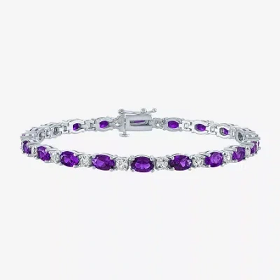 Fine Jewelry Gemstone Sterling Silver Oval 7.5 Inch Tennis Bracelet In Purple