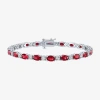 Fine Jewelry Gemstone Sterling Silver Oval 7.5 Inch Tennis Bracelet In Red