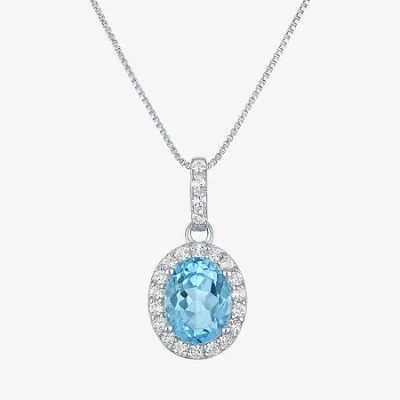 Fine Jewelry Gemstone Sterling Silver Oval Pendant Necklace In Blue