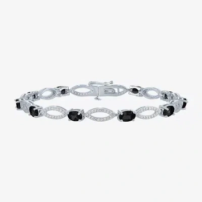Fine Jewelry Gemstone Sterling Silver Oval Tennis Bracelet In Black