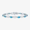 Fine Jewelry Gemstone Sterling Silver Oval Tennis Bracelet In Blue