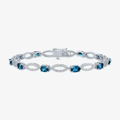Fine Jewelry Gemstone Sterling Silver Oval Tennis Bracelet In Blue