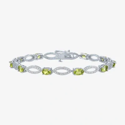 Fine Jewelry Gemstone Sterling Silver Oval Tennis Bracelet In Green