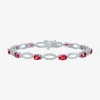Fine Jewelry Gemstone Sterling Silver Oval Tennis Bracelet In Red