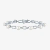 Fine Jewelry Gemstone Sterling Silver Oval Tennis Bracelet In White