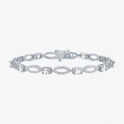 Fine Jewelry Gemstone Sterling Silver Oval Tennis Bracelet In White