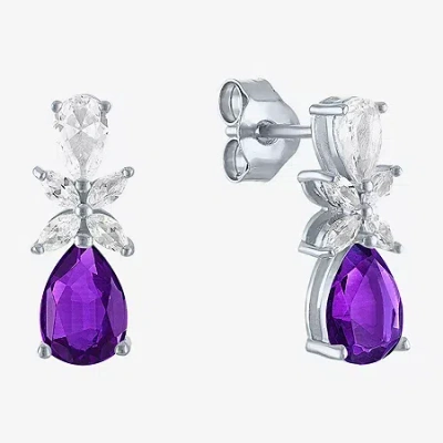 Fine Jewelry Gemstone Sterling Silver Pear Drop Earrings In Purple