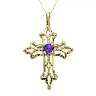 Fine Jewelry Genuine Amethyst 10k Yellow Gold Cross Pendant Necklace In Purple