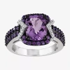 Fine Jewelry Genuine Amethyst And 1/10 Ct. T.w. Diamond Sterling Silver Ring In Purple