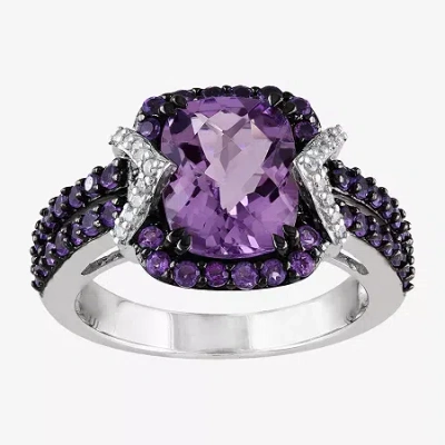 Fine Jewelry Genuine Amethyst And 1/10 Ct. T.w. Diamond Sterling Silver Ring In Purple