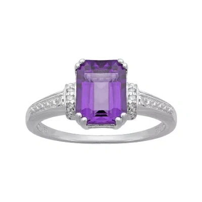Fine Jewelry Genuine Amethyst And Diamond-accent 10k White Gold Ring In Purple