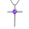 Fine Jewelry Genuine Amethyst And Diamond-accent Sterling Silver Cross And Heart Pendant Necklace In Purple