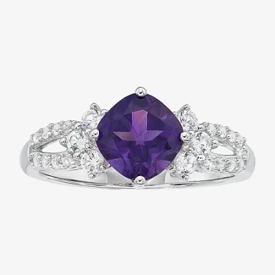 Fine Jewelry Genuine Amethyst & Lab-created White Sapphire Sterling Silver Cocktail Ring In Purple