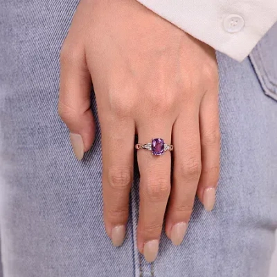 Fine Jewelry Genuine Amethyst And White Topaz 10k White Gold Cushion-cut Twist Ring In Purple