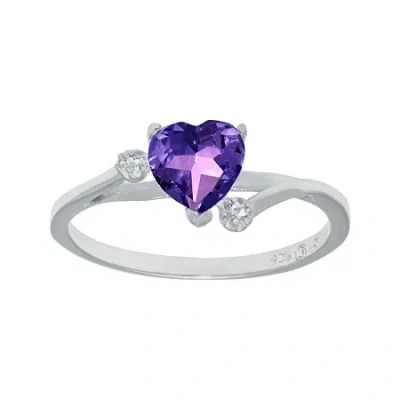 Fine Jewelry Genuine Amethyst And White Topaz Sterling Silver Heart-shaped Ring In Purple