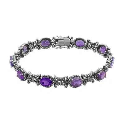 Fine Jewelry Genuine Amethyst Oxidized Sterling Silver Tennis Bracelet In Purple
