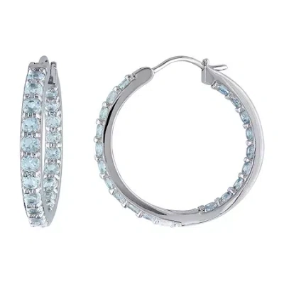 Fine Jewelry Genuine Aquamarine Sterling Silver Inside-out Hoop Earrings In Transparent