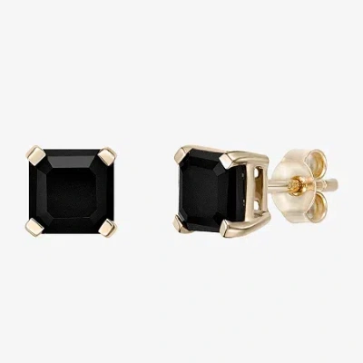Fine Jewelry Genuine Black Onyx 10k Gold 5.5mm Square Stud Earrings In Transparent