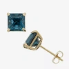 Fine Jewelry Genuine Blue Topaz 10k Gold 6mm Stud Earrings In Transparent