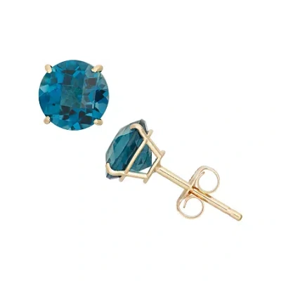 Fine Jewelry Genuine Blue Topaz 10k Gold 6mm Stud Earrings In Transparent