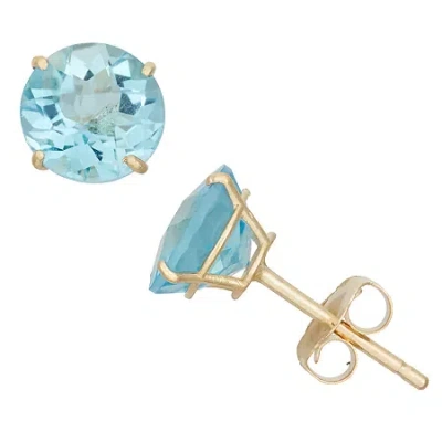 Fine Jewelry Genuine Blue Topaz 10k Gold 6mm Stud Earrings In Transparent