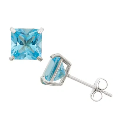 Fine Jewelry Genuine Blue Topaz 10k Gold 6mm Stud Earrings In Transparent