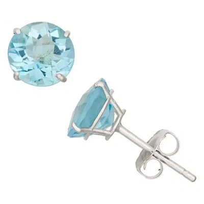 Fine Jewelry Genuine Blue Topaz 10k Gold 6mm Stud Earrings In Transparent