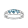 Fine Jewelry Genuine Blue Topaz & Diamond-accent Heart-shaped 3-stone Sterling Silver Ring In Blue