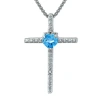 Fine Jewelry Genuine Blue Topaz And Diamond-accent Sterling Silver Cross And Heart Pendant Necklace In Silver