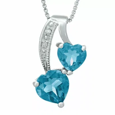 Fine Jewelry Genuine Blue Topaz And Diamond-accent Sterling Silver Double-heart Pendant Necklace