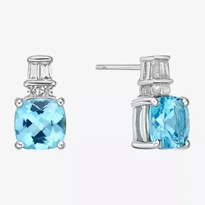 Fine Jewelry Genuine Blue Topaz And Lab-created White Sapphire Earrings