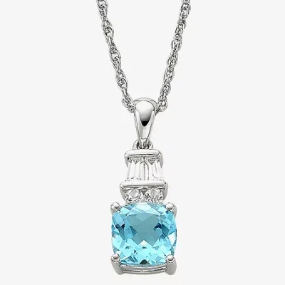Fine Jewelry Genuine Blue Topaz And Lab-created White Sapphire Pendant Necklace