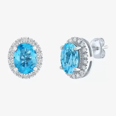 Fine Jewelry Genuine Blue Topaz Sterling Silver 11.5mm Stud Earrings In Transparent