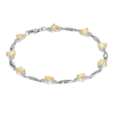 Fine Jewelry Genuine Citrine Heart-shaped Sterling Silver Bracelet In Transparent