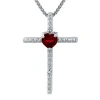 Fine Jewelry Genuine Garnet And Diamond-accent Sterling Silver Cross And Heart Pendant Necklace In Red