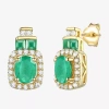Fine Jewelry Genuine Gemstone & 1/5 Ct. T.w. Genuine Diamond 10k Gold Oval Drop Earrings In Green