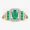 Fine Jewelry Genuine Gemstone & 1/7 Ct. T.w. Diamond 10k Gold Oval Cocktail Ring In Green