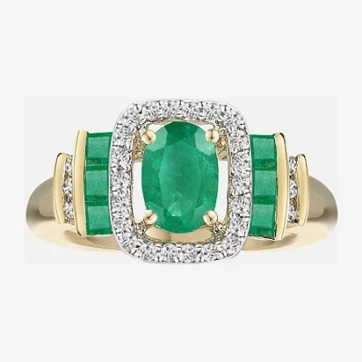 Fine Jewelry Genuine Gemstone & 1/7 Ct. T.w. Diamond 10k Gold Oval Cocktail Ring In Green