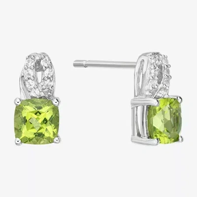 Fine Jewelry Genuine Green Peridot Sterling Silver 10mm Stud Earrings In Transparent