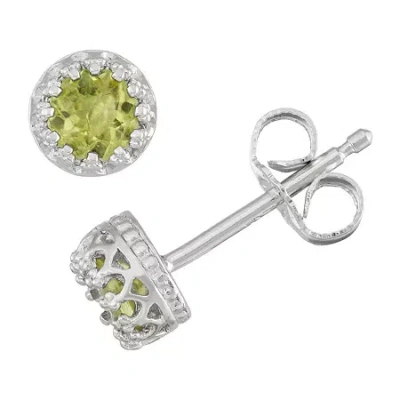 Fine Jewelry Kids' Genuine Green Peridot Sterling Silver 5.2mm Stud Earrings In Metallic