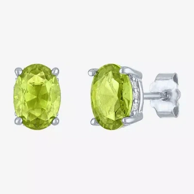 Fine Jewelry Genuine Green Peridot Sterling Silver 7mm Oval Stud Earrings